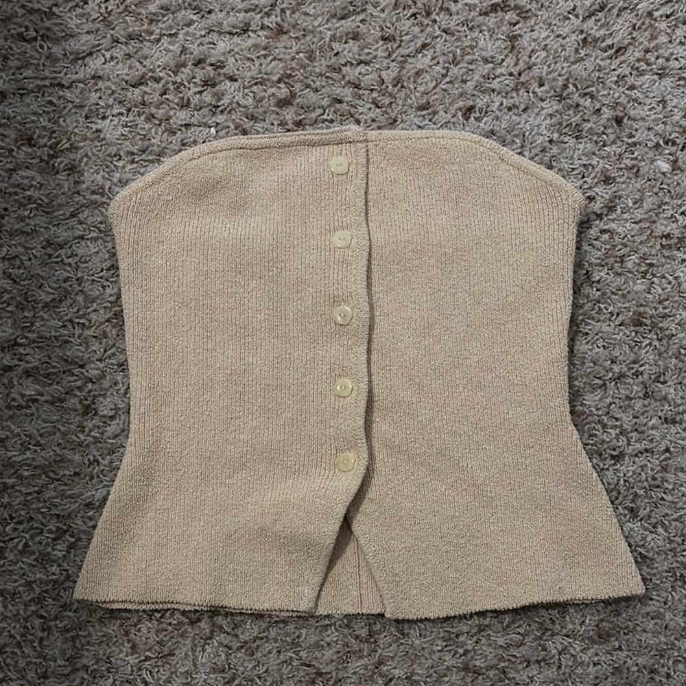 Yellow Button-Up Strapless Top